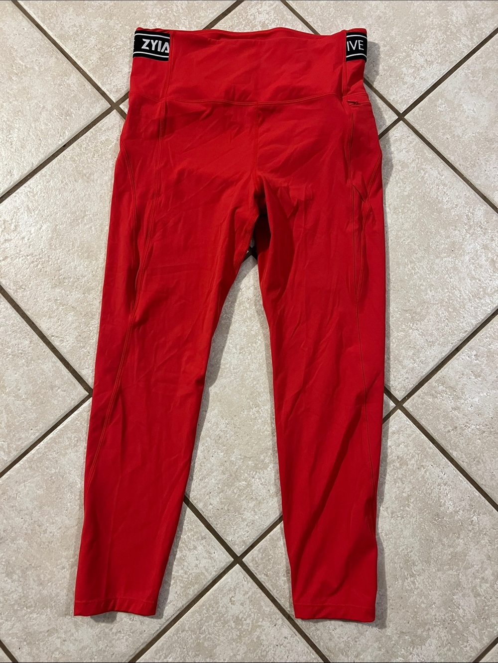 Zyia Active High-Rise Red Leggings with Branded Waistband